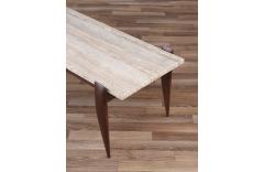 Gio Ponti Gio Ponti Sculpted Walnut Travertine Coffee Table for Singers Sons - 3506779