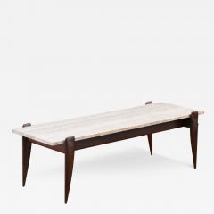 Gio Ponti Gio Ponti Sculpted Walnut Travertine Coffee Table for Singers Sons - 3508170