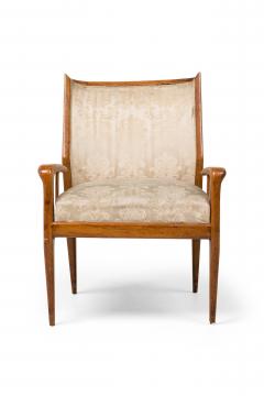 Gio Ponti Gio Ponti Style Italian Mid Century Walnut and Damask Curved Back Armchair - 4653206
