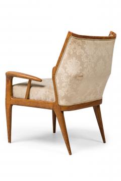 Gio Ponti Gio Ponti Style Italian Mid Century Walnut and Damask Curved Back Armchair - 4653208