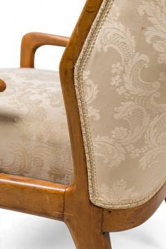 Gio Ponti Gio Ponti Style Italian Mid Century Walnut and Damask Curved Back Armchair - 4653212