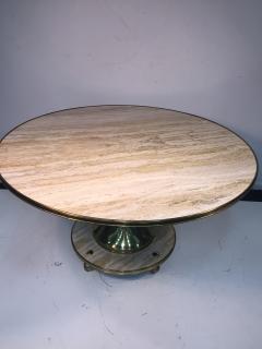 Gio Ponti Gio Ponti Style Italian Round Travertine Marble and Brass Dining Table - 409553