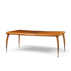 Gio Ponti Gio Ponti Style Italian Walnut and Brass Expanding Dining Table with 2 Leaves - 4719421