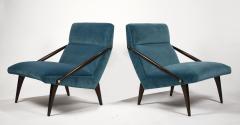 Gio Ponti Gio Ponti Velvet Lounge Chairs in Walnut Brass for M Singer and Sons 1950s - 1939799