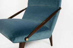 Gio Ponti Gio Ponti Velvet Lounge Chairs in Walnut Brass for M Singer and Sons 1950s - 1939805