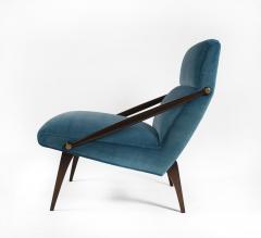 Gio Ponti Gio Ponti Velvet Lounge Chairs in Walnut Brass for M Singer and Sons 1950s - 1939806