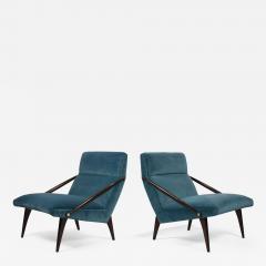 Gio Ponti Gio Ponti Velvet Lounge Chairs in Walnut Brass for M Singer and Sons 1950s - 1940374