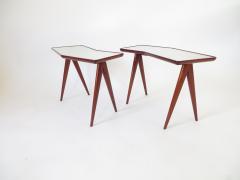 Gio Ponti Gio Ponti Walnut Pair of Side Tables Mirrored Glass Tops Asymmetrical Forms - 1208467