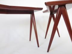 Gio Ponti Gio Ponti Walnut Pair of Side Tables Mirrored Glass Tops Asymmetrical Forms - 1208468