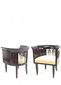 Gio Ponti Gio Ponti rarest art deco pair of arm chair with silver bronze back insert - 2778005