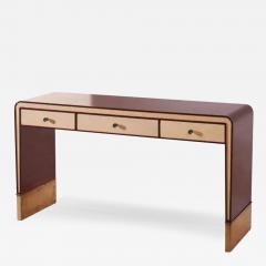 Gio Ponti Gio Ponti walnut parchment and brass console or dressing table Italy 1930s - 3590970