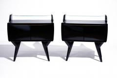 Gio Ponti Italian Black Side Tables with Glass c 1955 - 4467735