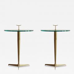 Gio Ponti Italian Brass Glass Side Tables in the Style of Gio Ponti - 4583783