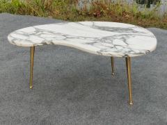 Gio Ponti Italian Freeform Calacatta Marble Coffee or Cocktail Table Brass Sputnik Legs - 4349423