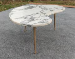 Gio Ponti Italian Freeform Calacatta Marble Coffee or Cocktail Table Brass Sputnik Legs - 4349425