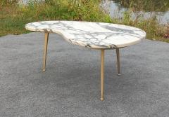 Gio Ponti Italian Freeform Calacatta Marble Coffee or Cocktail Table Brass Sputnik Legs - 4349427