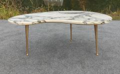Gio Ponti Italian Freeform Calacatta Marble Coffee or Cocktail Table Brass Sputnik Legs - 4349428