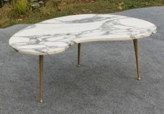 Gio Ponti Italian Freeform Calacatta Marble Coffee or Cocktail Table Brass Sputnik Legs - 4349441