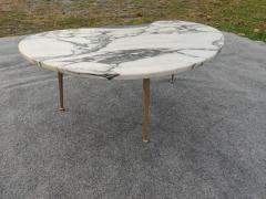 Gio Ponti Italian Freeform Calacatta Marble Coffee or Cocktail Table Brass Sputnik Legs - 4349451