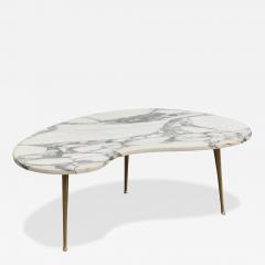 Gio Ponti Italian Freeform Calacatta Marble Coffee or Cocktail Table Brass Sputnik Legs - 4351624