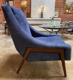 Gio Ponti Italian Mid Century Modern Armchairs Blue Wood Velvet Gio Ponti Style 1960s - 1536035