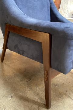 Gio Ponti Italian Mid Century Modern Armchairs Blue Wood Velvet Gio Ponti Style 1960s - 1536036
