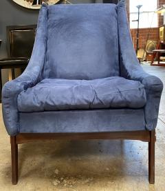 Gio Ponti Italian Mid Century Modern Armchairs Blue Wood Velvet Gio Ponti Style 1960s - 1536037