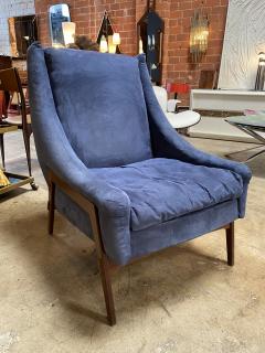 Gio Ponti Italian Mid Century Modern Armchairs Blue Wood Velvet Gio Ponti Style 1960s - 1536038