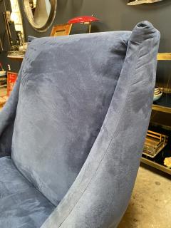 Gio Ponti Italian Mid Century Modern Armchairs Blue Wood Velvet Gio Ponti Style 1960s - 1536044