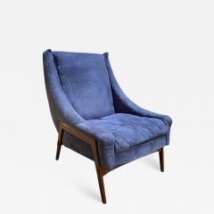 Gio Ponti Italian Mid Century Modern Armchairs Blue Wood Velvet Gio Ponti Style 1960s - 1537437