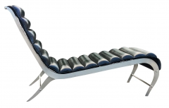 Gio Ponti Italian Mid Century Modern Chaise Lounge Brushed Steel Black Leather Vintage - 2689895