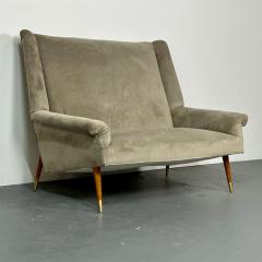 Gio Ponti Italian Mid Century Modern Gio Ponti Style Sofa Settee Velvet Walnut 1950s - 2884041