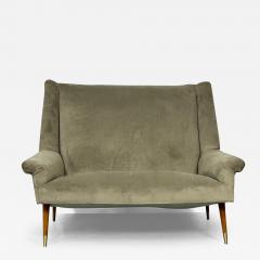 Gio Ponti Italian Mid Century Modern Gio Ponti Style Sofa Settee Velvet Walnut 1950s - 2885762
