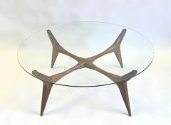 Gio Ponti Italian Mid Century Modern Walnut Glass Circular Coffee Table by Gio Ponti - 4112264