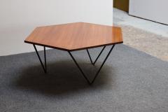 Gio Ponti Italian Modernist Walnut and Iron Hexagonal Coffee Table by Gio Point for Isa - 3850031