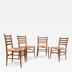 Gio Ponti Italian Rush Seat Ladder Back Walnut Chairs in the Style of Gio Ponti - 3022046