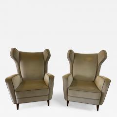 Gio Ponti Italian Wing Back Armchairs in the Style of Ponti Pair - 4759380
