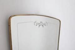 Gio Ponti Italian early 1950s brass frame wall mirror with etching - 3822978