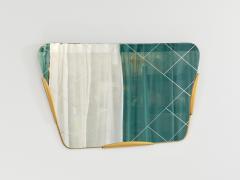 Gio Ponti Large Trapezoidal Golden Wall Mirror With Engraved Diamond Pattern Austria - 4662519