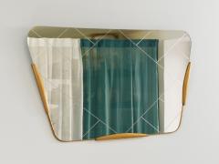 Gio Ponti Large Trapezoidal Golden Wall Mirror With Engraved Diamond Pattern Austria - 4662520