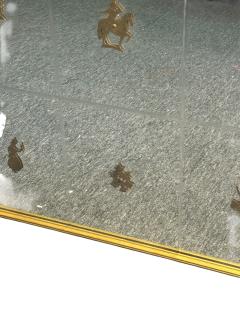 Gio Ponti MODERNE ITALIAN ETCHED MIRROR WITH BRASS ANIMALS FLOWERS IN GILT WOOD FRAME - 4496488