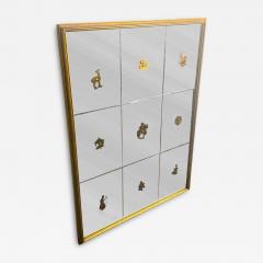 Gio Ponti MODERNE ITALIAN ETCHED MIRROR WITH BRASS ANIMALS FLOWERS IN GILT WOOD FRAME - 4496513