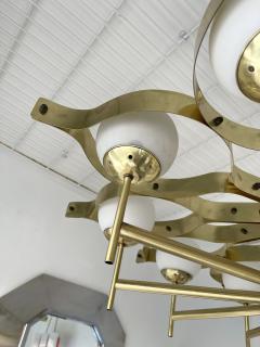 Gio Ponti Mid Century Brass and Opaline Glass Chandelier Italy 1960s - 2286177