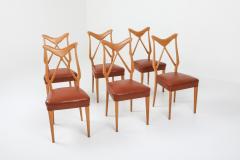 Gio Ponti Oak Leather Dining Chairs in the style of Ponti 1970s - 1248804