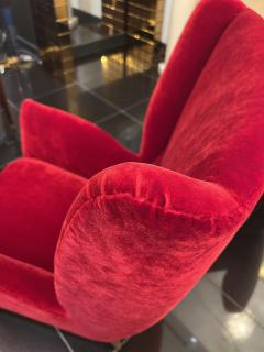 Gio Ponti Pair Gio Ponti wingback armchair in Venetian red velvet - 3282702