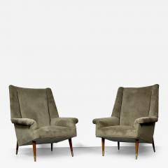 Gio Ponti Pair Italian Mid Century Modern Lounge Chairs Wing Back Gio Ponti Style - 2885761