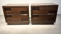 Gio Ponti Pair Italian Modern Dark Walnut and Chrome Banded Night Stands Manner of Ponti - 4757508