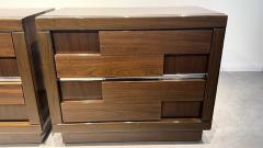 Gio Ponti Pair Italian Modern Dark Walnut and Chrome Banded Night Stands Manner of Ponti - 4757547