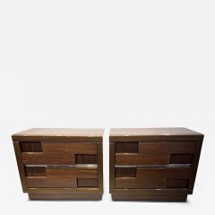 Gio Ponti Pair Italian Modern Dark Walnut and Chrome Banded Night Stands Manner of Ponti - 4762298