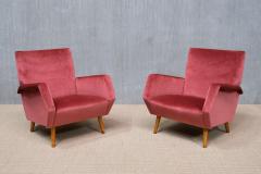 Gio Ponti Pair of Gio Ponti Armchairs in Coral Red Velvet and Beech Asko Finland 1957 - 3966619